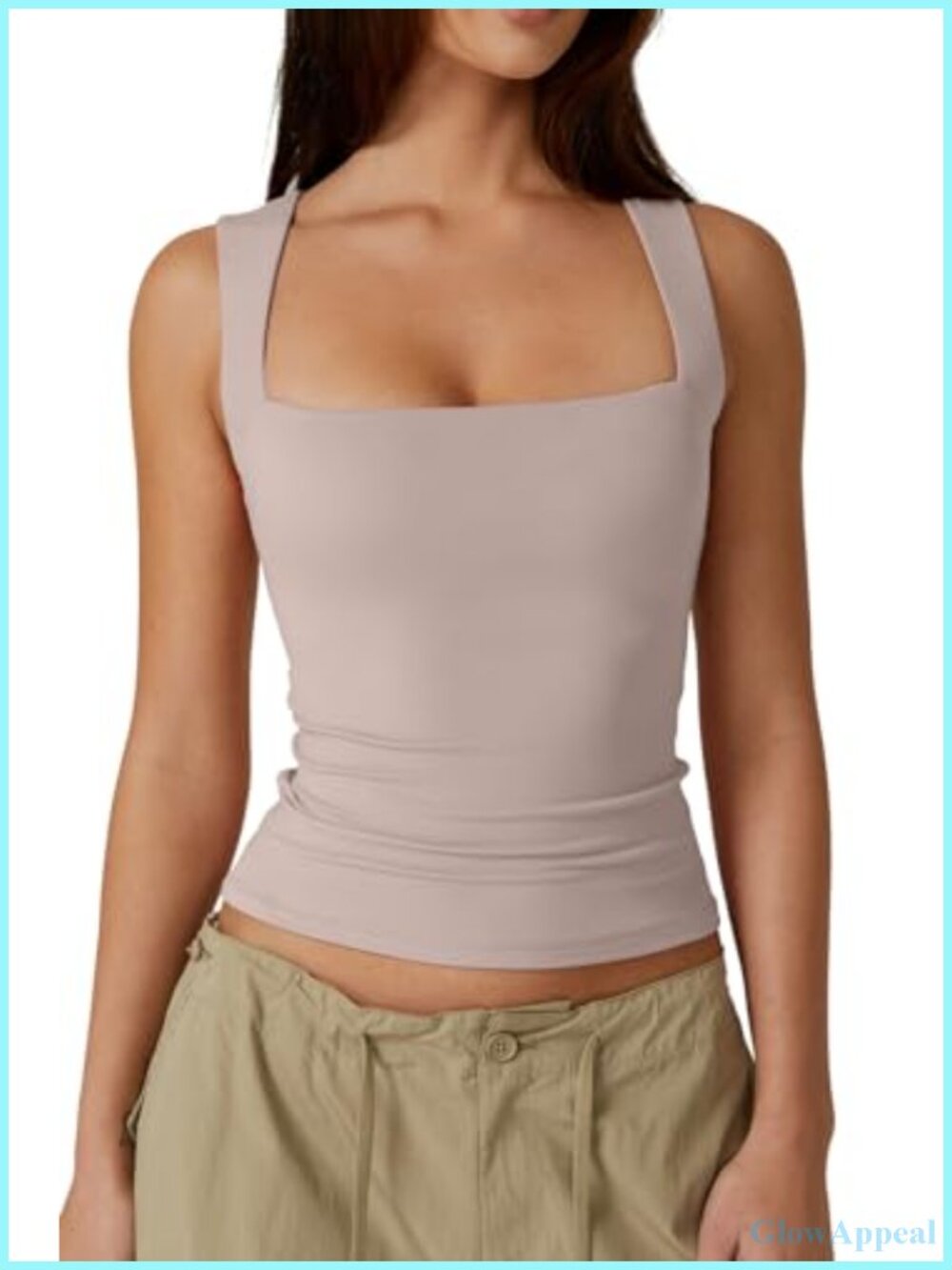 Sleeveless Square Neck Double-Layer Tank Top Slim Fit Basic Tight T Shirt